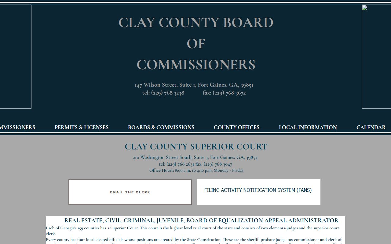 Clay County court records contact for Superior Court criminal files