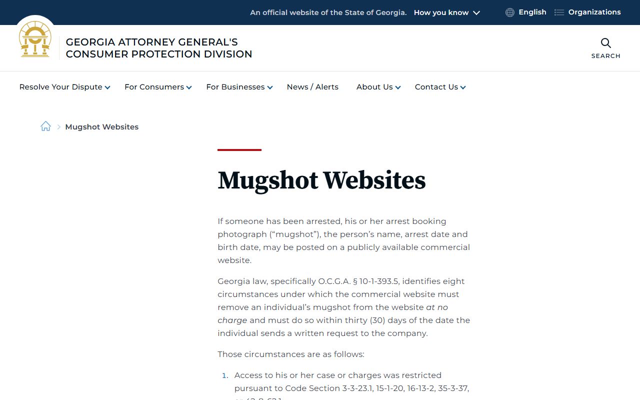 Georgia mugshot removal law for Clay County booking photos